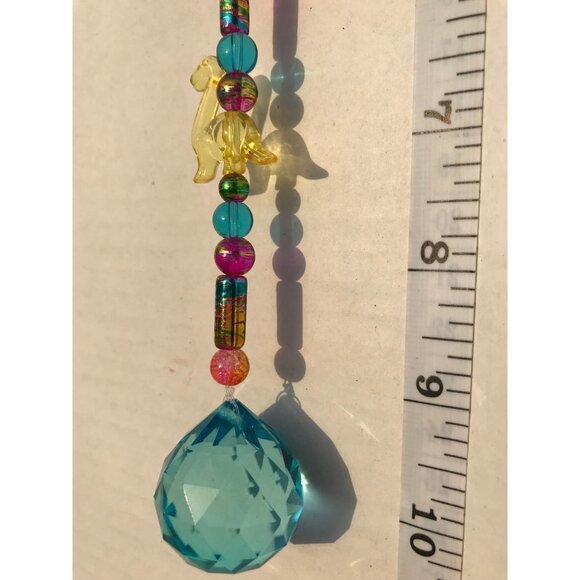 Dinosaur Beaded Suncatcher Pink, Yellow & Blue Crystal Prism Hanging Patio Decor - Picture 4 of 8